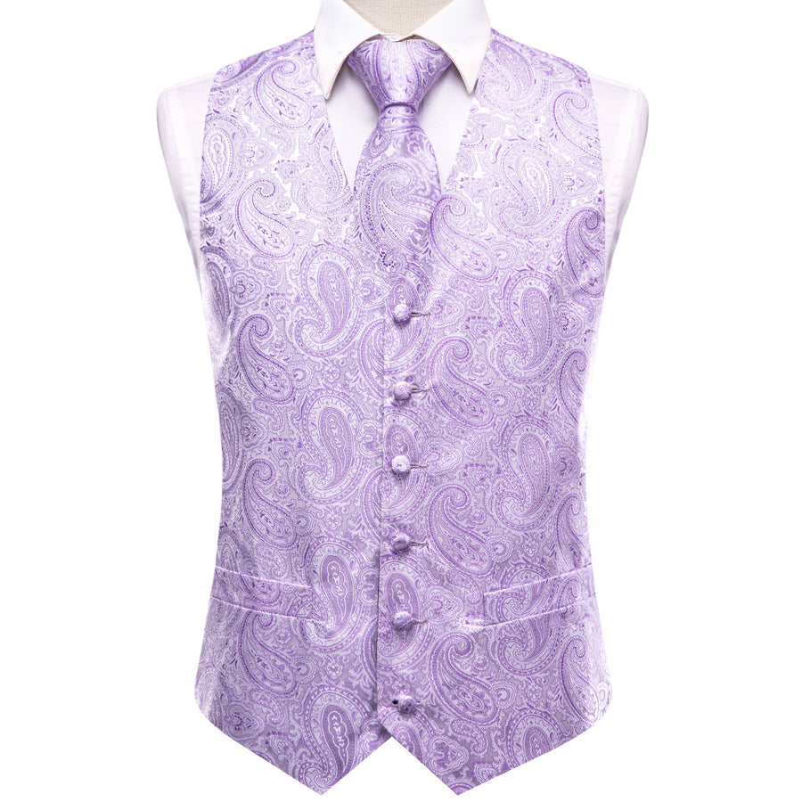Plum Paisley Jacquard Silk Men's Vest Set vest set    - Sophisticated Gentlemen