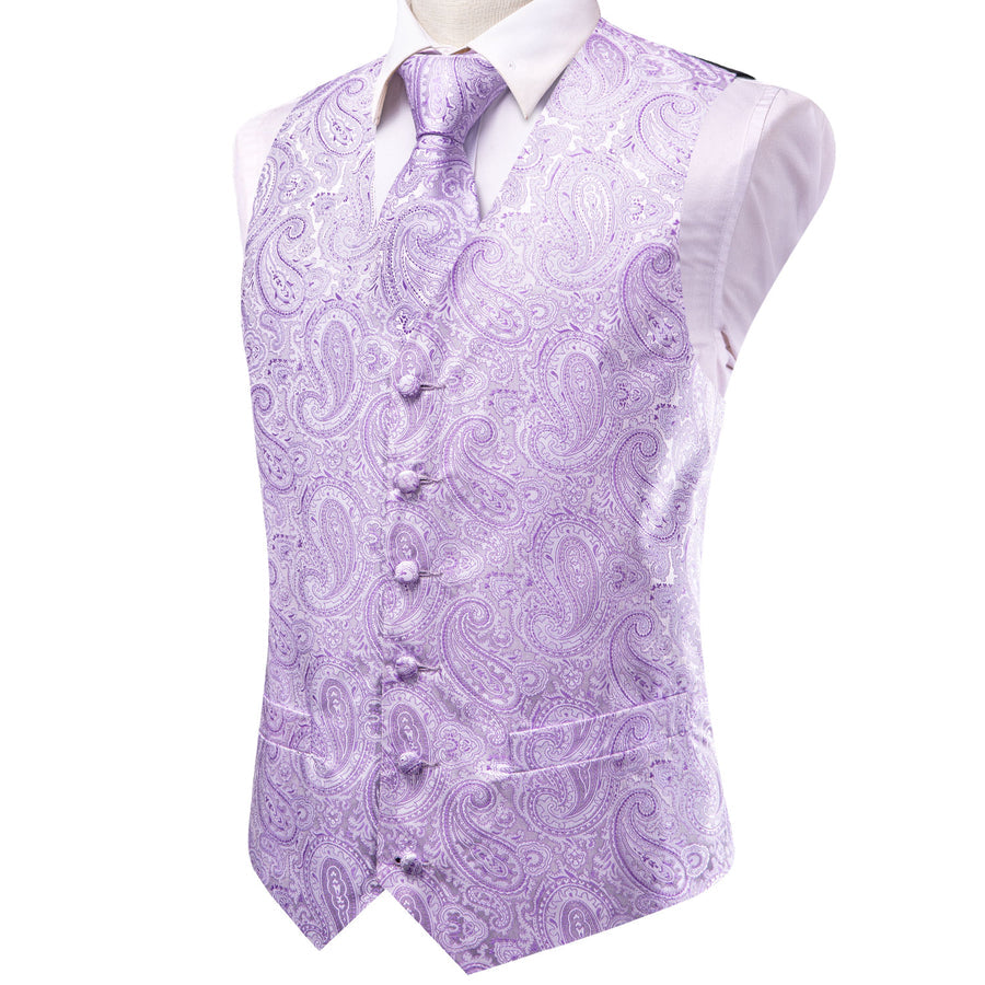 Plum Paisley Jacquard Silk Men's Vest Set vest set    - Sophisticated Gentlemen