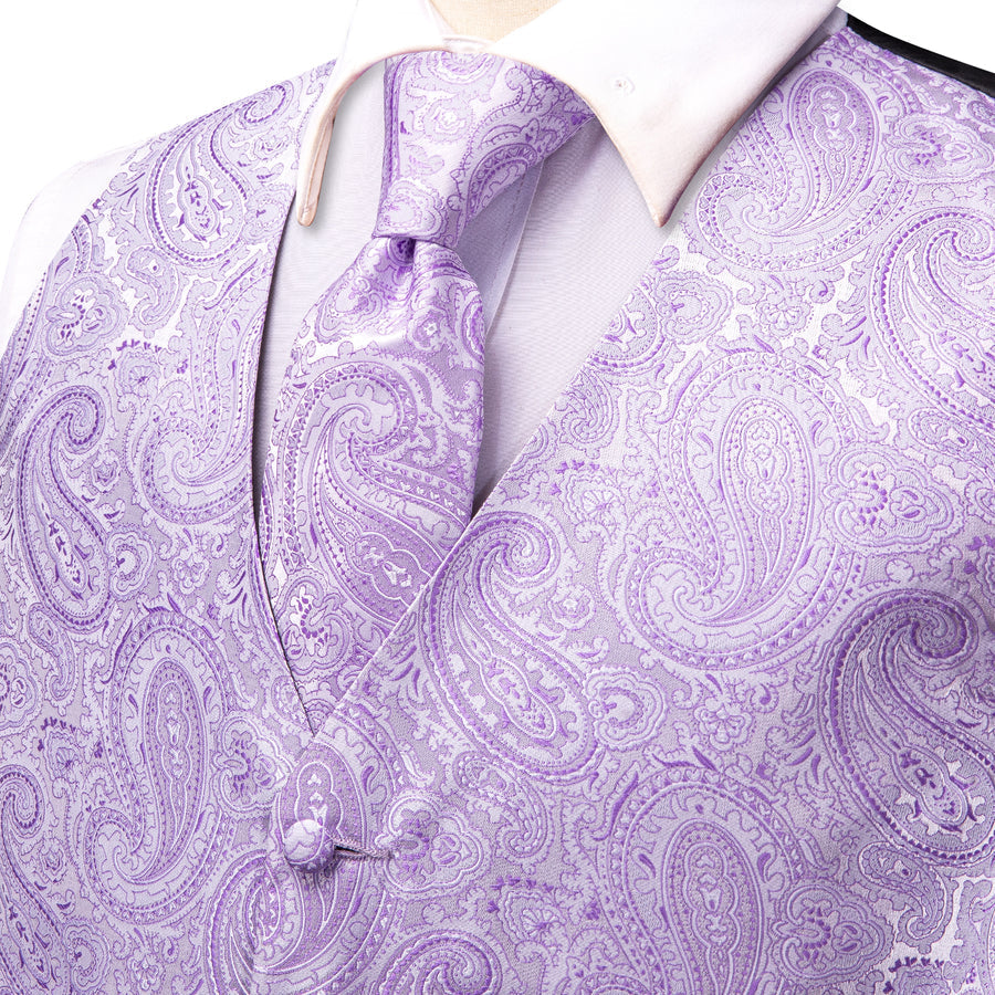 Plum Paisley Jacquard Silk Men's Vest Set vest set    - Sophisticated Gentlemen