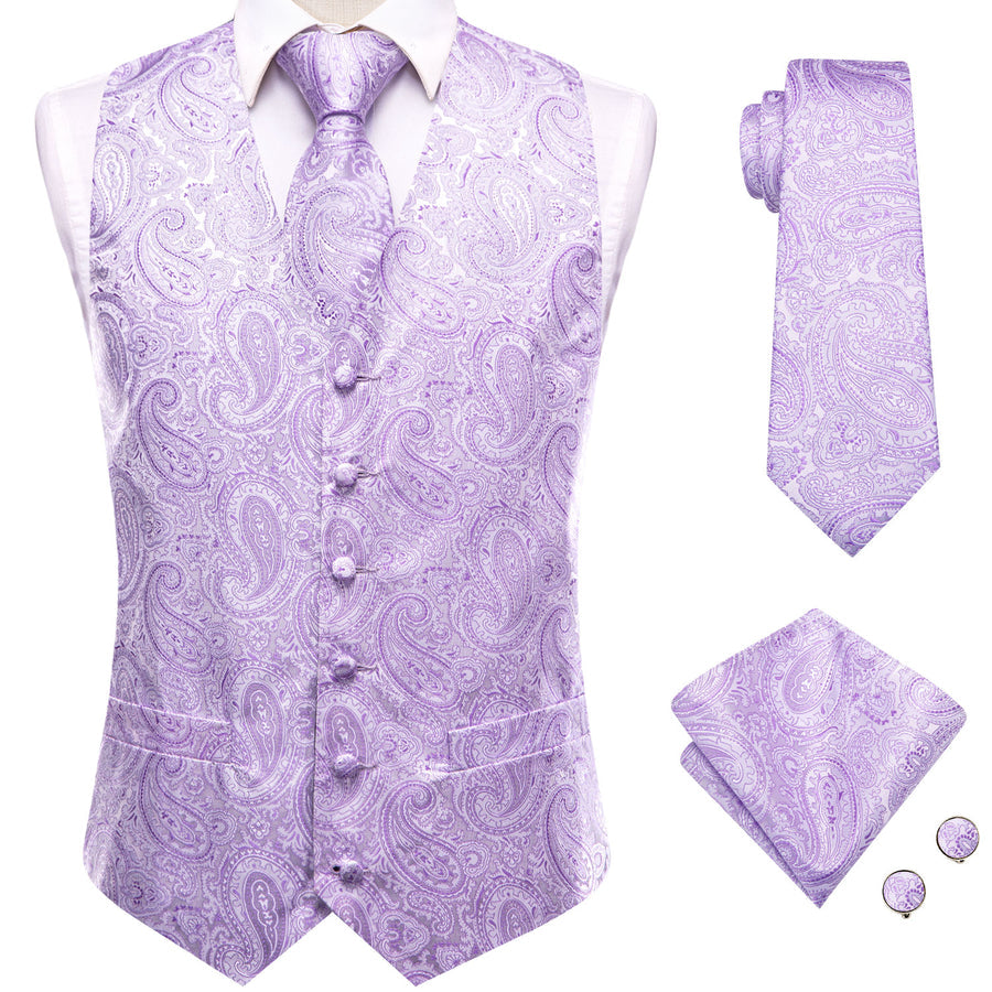 Plum Paisley Jacquard Silk Men's Vest Set vest set    - Sophisticated Gentlemen