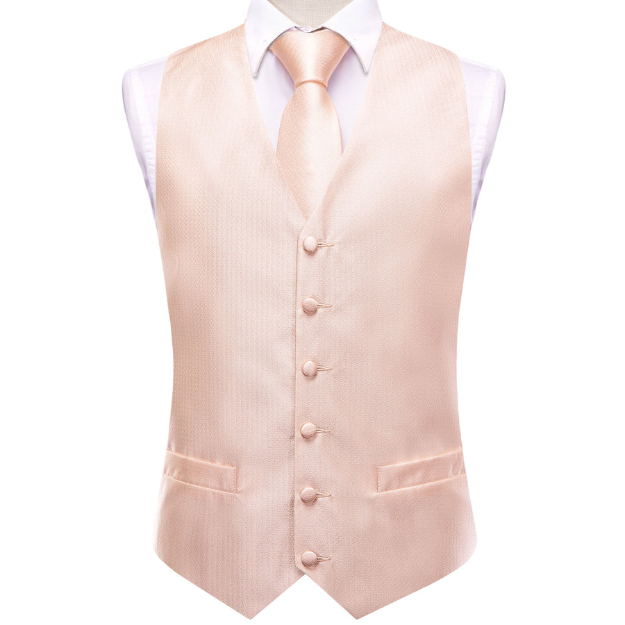 Light Salmon Solid Jacquard Silk Vest Set vest set    - Sophisticated Gentlemen