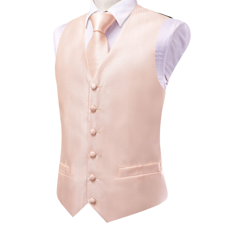 Light Salmon Solid Jacquard Silk Vest Set vest set    - Sophisticated Gentlemen