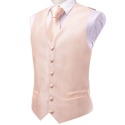 Light Salmon Solid Jacquard Silk Vest Set vest set    - Sophisticated Gentlemen