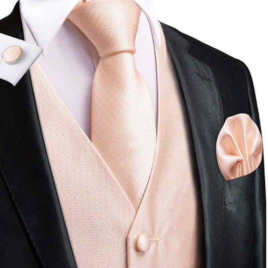 Light Salmon Solid Jacquard Silk Vest Set vest set S (Chest 40")   - Sophisticated Gentlemen