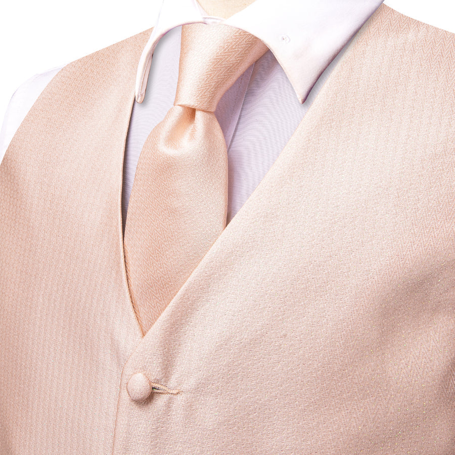 Light Salmon Solid Jacquard Silk Vest Set vest set    - Sophisticated Gentlemen