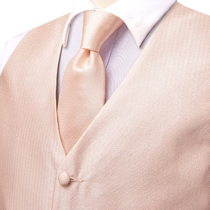 Light Salmon Solid Jacquard Silk Vest Set vest set    - Sophisticated Gentlemen