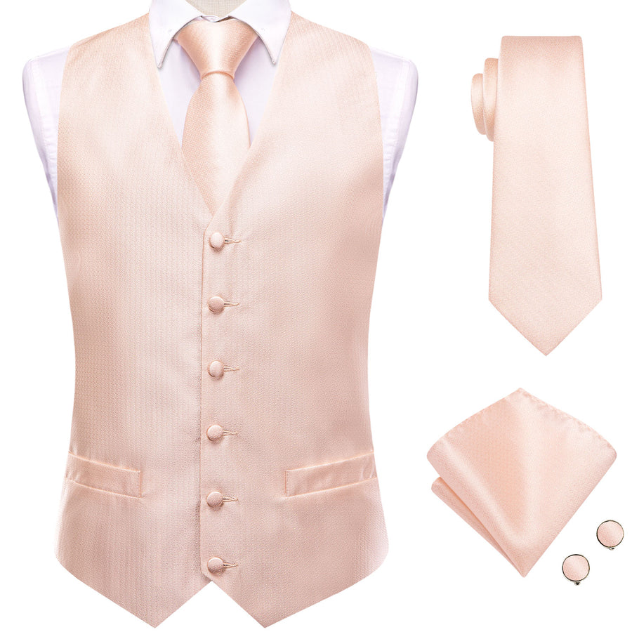 Light Salmon Solid Jacquard Silk Vest Set vest set    - Sophisticated Gentlemen