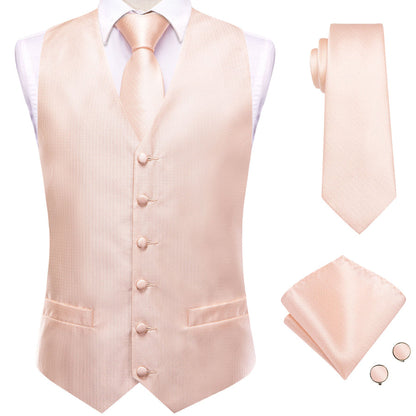 Light Salmon Solid Jacquard Silk Vest Set vest set    - Sophisticated Gentlemen