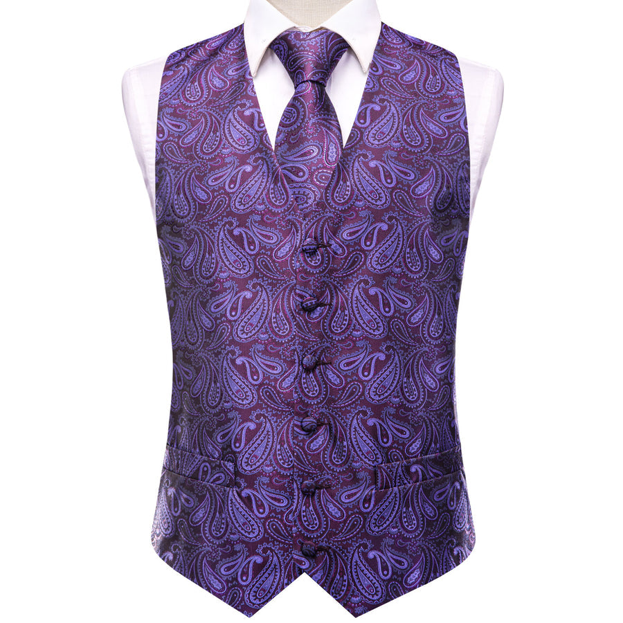 Jam Purple Jacquard Silk Men's Vest Set vest set    - Sophisticated Gentlemen