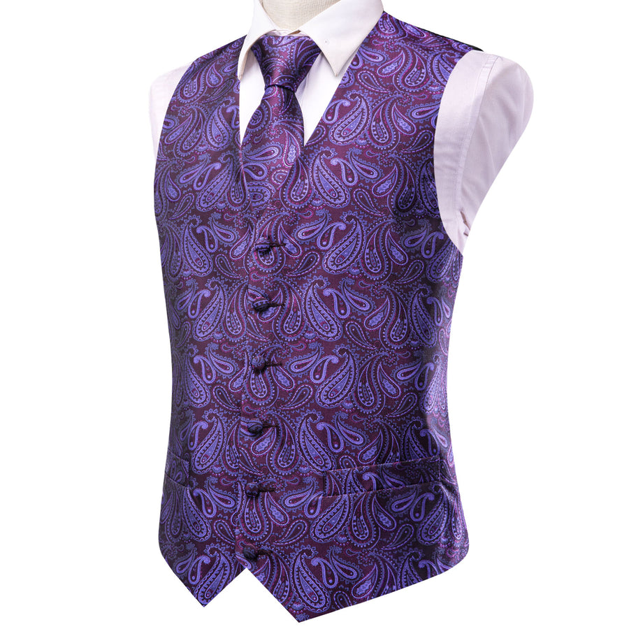 Jam Purple Jacquard Silk Men's Vest Set vest set    - Sophisticated Gentlemen