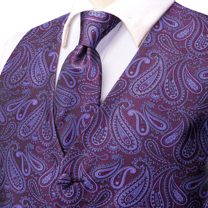 Jam Purple Jacquard Silk Men's Vest Set vest set    - Sophisticated Gentlemen