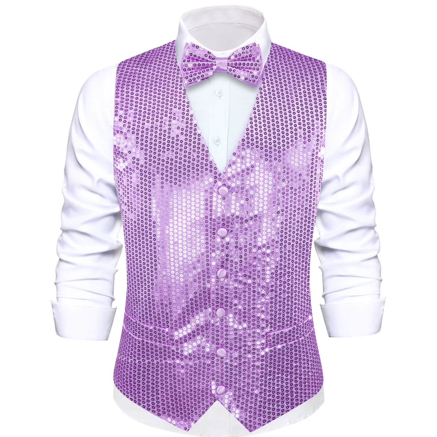 Shining Lavender Purple Sequins Bowtie Vest Set vest set S (Chest 40")   - Sophisticated Gentlemen