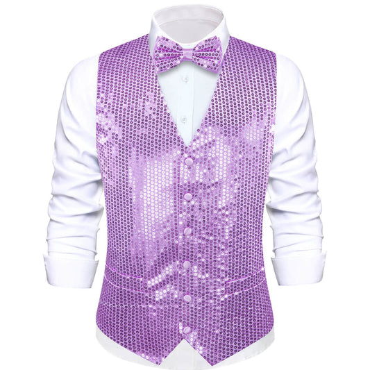 Shining Lavender Purple Sequins Bowtie Vest Set vest set S (Chest 40")   - Sophisticated Gentlemen