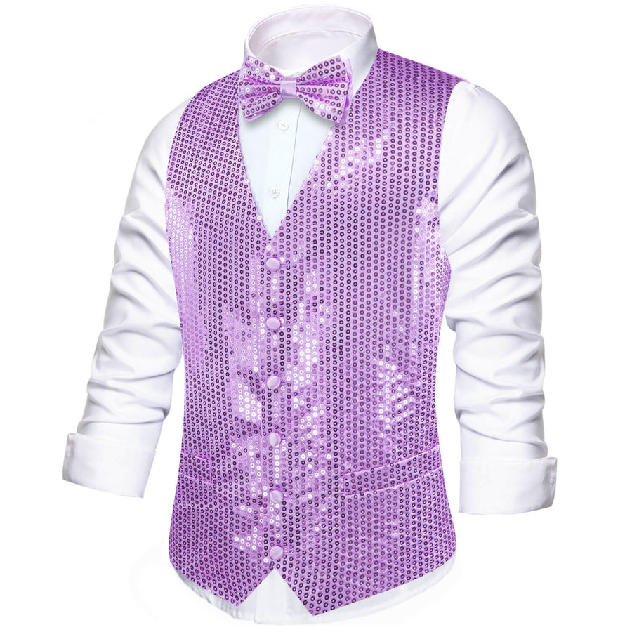 Shining Lavender Purple Sequins Bowtie Vest Set vest set    - Sophisticated Gentlemen