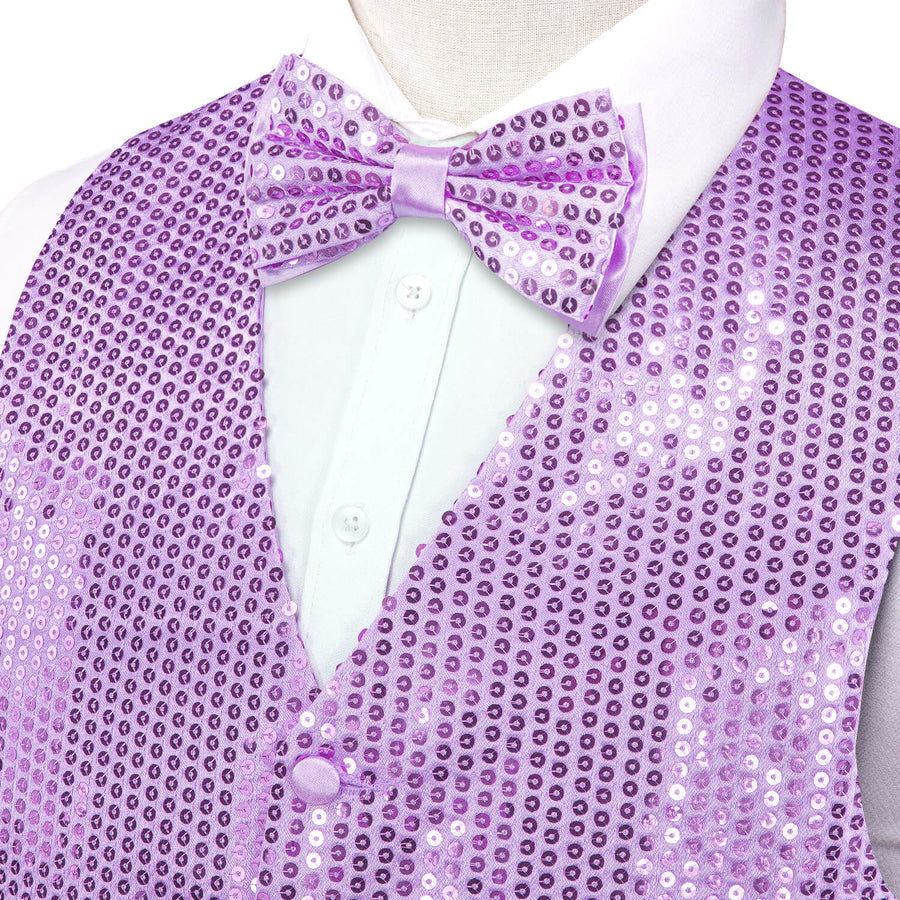 Shining Lavender Purple Sequins Bowtie Vest Set vest set    - Sophisticated Gentlemen