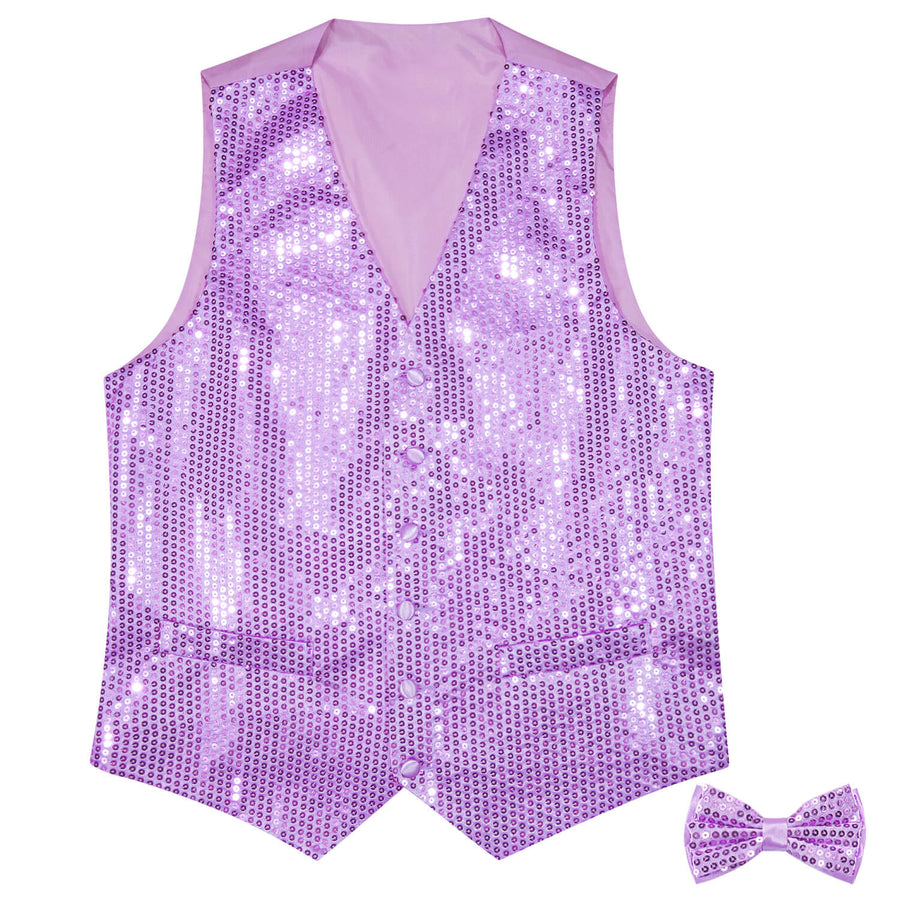 Shining Lavender Purple Sequins Bowtie Vest Set vest set    - Sophisticated Gentlemen