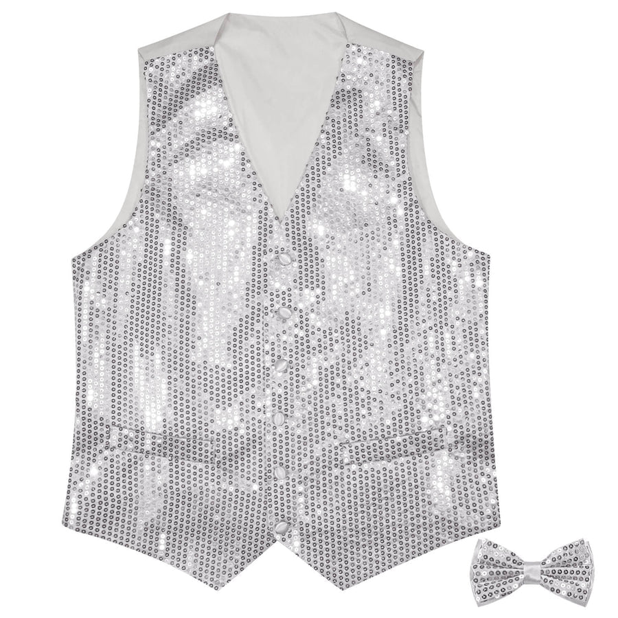 Shining Light Gray Sequins Bowtie Vest Set vest set    - Sophisticated Gentlemen