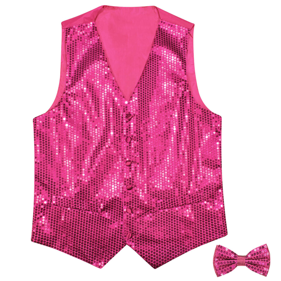 Shining Deep Pink Sequins Bowtie Vest Set vest set    - Sophisticated Gentlemen