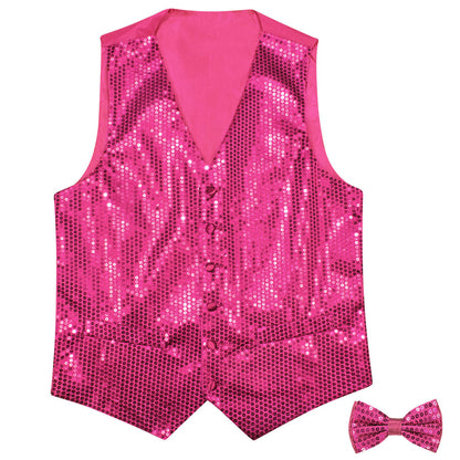 Shining Deep Pink Sequins Bowtie Vest Set vest set    - Sophisticated Gentlemen