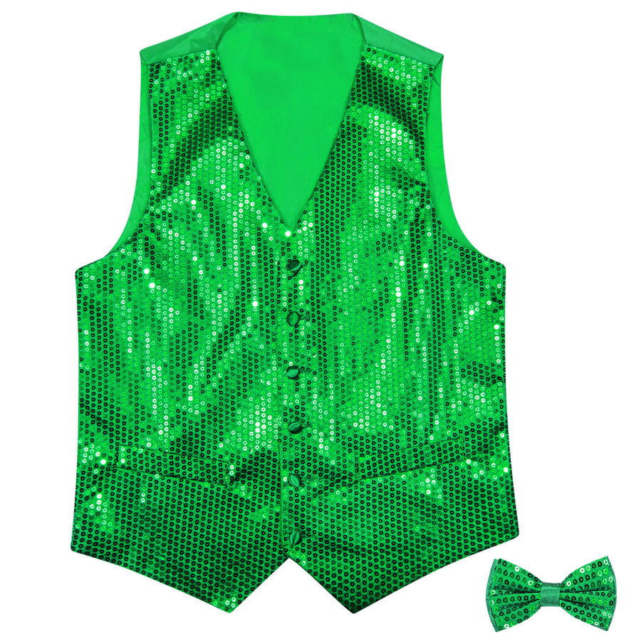Shining Lime Green Sequins Bowtie Vest Set vest set    - Sophisticated Gentlemen