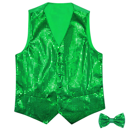 Shining Lime Green Sequins Bowtie Vest Set vest set    - Sophisticated Gentlemen