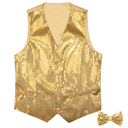 Shining Gold Sequins Bowtie Vest Set vest set    - Sophisticated Gentlemen