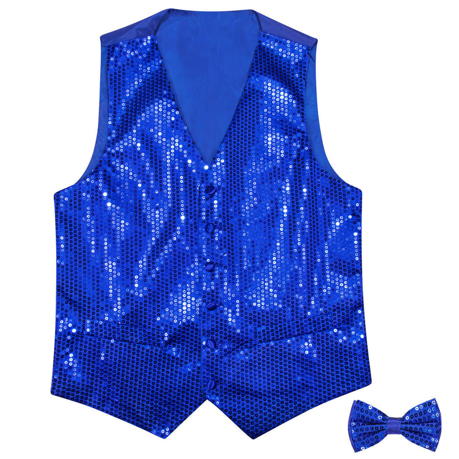 Shining Sapphire Blue Sequins Bowtie Vest Set vest set    - Sophisticated Gentlemen
