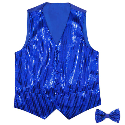 Shining Sapphire Blue Sequins Bowtie Vest Set vest set    - Sophisticated Gentlemen