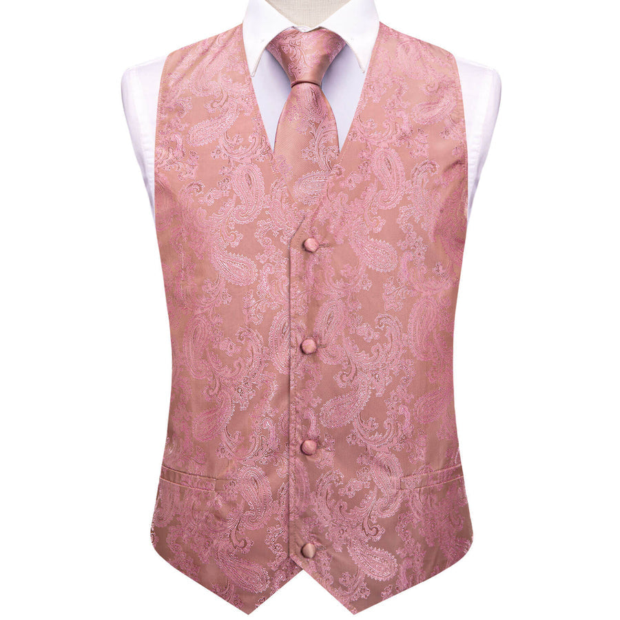 Light Pink Jacquard Paisley Silk Vest Set vest set    - Sophisticated Gentlemen