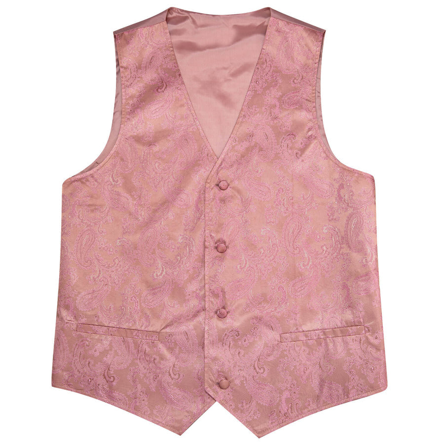 Light Pink Jacquard Paisley Silk Vest Set vest set    - Sophisticated Gentlemen