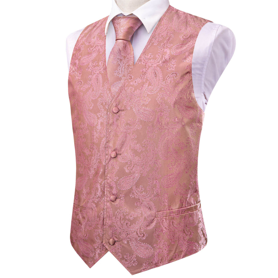 Light Pink Jacquard Paisley Silk Vest Set vest set    - Sophisticated Gentlemen