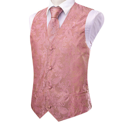 Light Pink Jacquard Paisley Silk Vest Set vest set    - Sophisticated Gentlemen