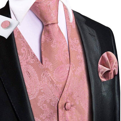 Light Pink Jacquard Paisley Silk Vest Set vest set S (Chest 40")   - Sophisticated Gentlemen