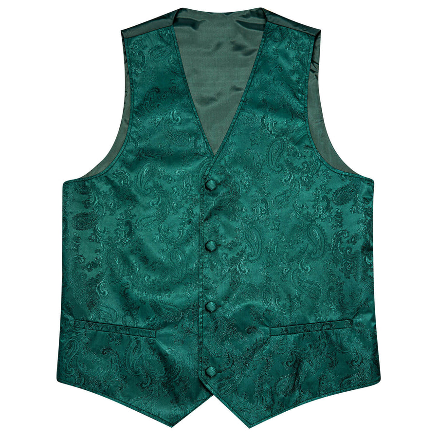 Dark Cyan Jacquard Paisley Silk Vest Set vest set    - Sophisticated Gentlemen