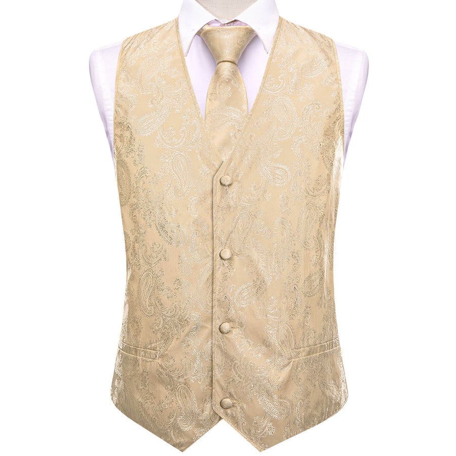 Moccasin Yellow Jacquard Paisley Silk Vest Set vest set    - Sophisticated Gentlemen