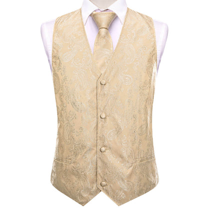 Moccasin Yellow Jacquard Paisley Silk Vest Set vest set    - Sophisticated Gentlemen