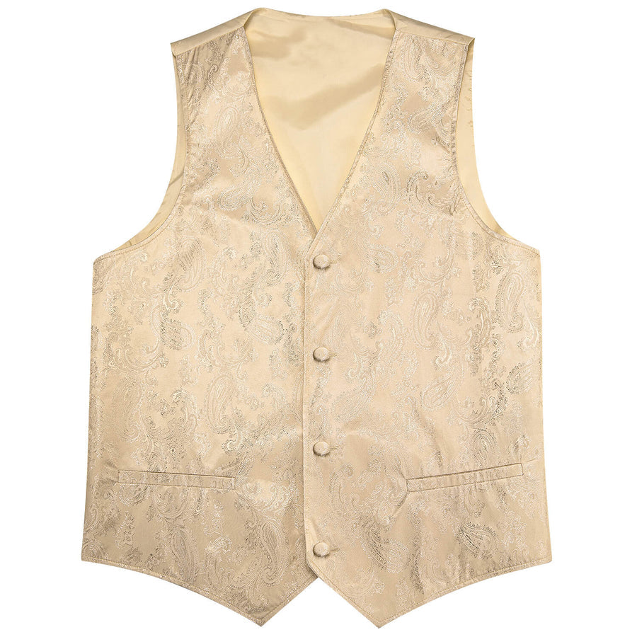 Moccasin Yellow Jacquard Paisley Silk Vest Set vest set    - Sophisticated Gentlemen