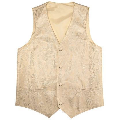 Moccasin Yellow Jacquard Paisley Silk Vest Set vest set    - Sophisticated Gentlemen