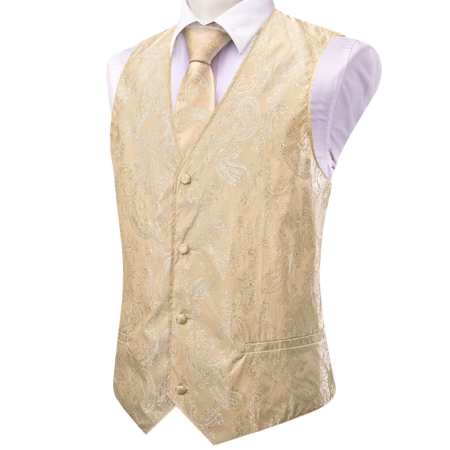 Moccasin Yellow Jacquard Paisley Silk Vest Set vest set    - Sophisticated Gentlemen