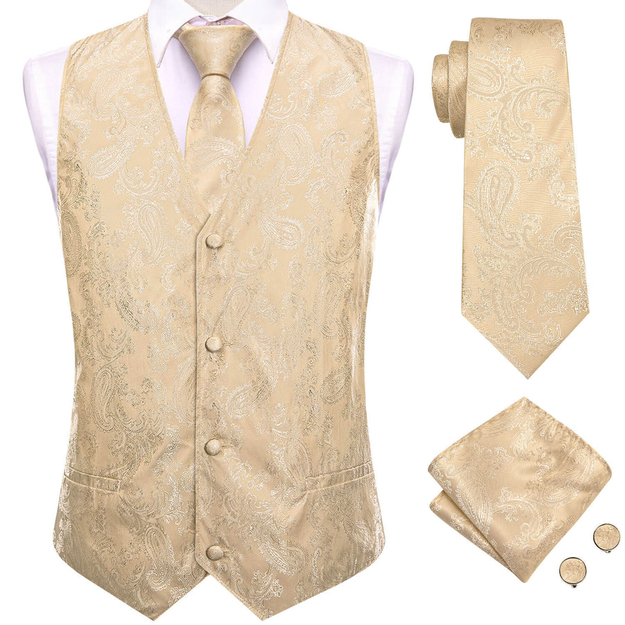 Moccasin Yellow Jacquard Paisley Silk Vest Set vest set    - Sophisticated Gentlemen