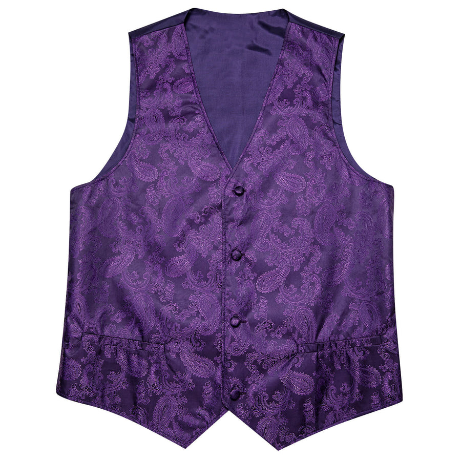 Purple Jacquard Paisley Silk Vest Set vest set    - Sophisticated Gentlemen