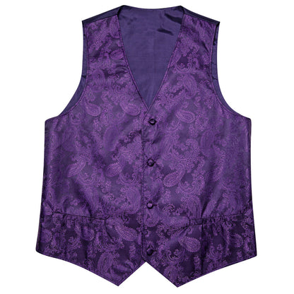 Purple Jacquard Paisley Silk Vest Set vest set    - Sophisticated Gentlemen