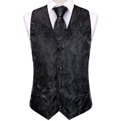 Crow Black Jacquard Paisley Silk Vest Set vest set    - Sophisticated Gentlemen