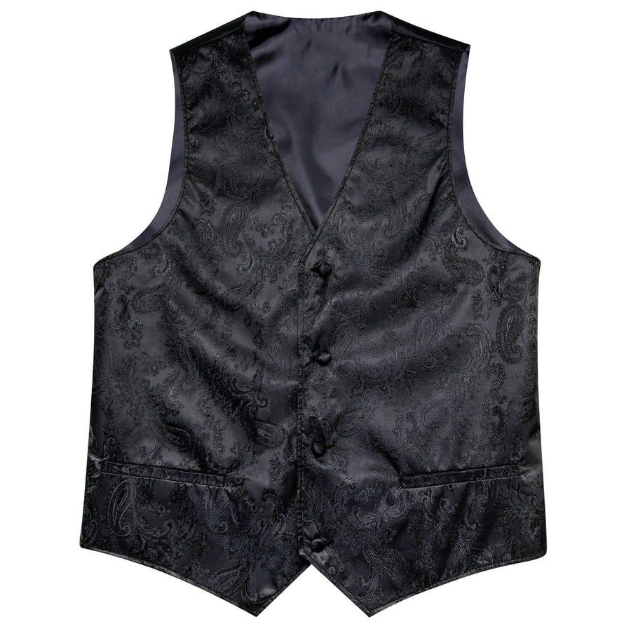 Crow Black Jacquard Paisley Silk Vest Set vest set    - Sophisticated Gentlemen