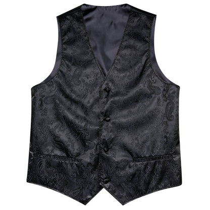 Crow Black Jacquard Paisley Silk Vest Set vest set    - Sophisticated Gentlemen