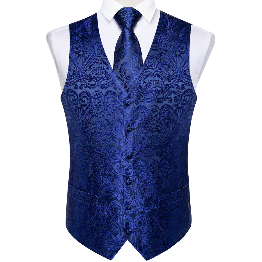 Royal Blue Paisley Jacquard Silk Vest Set vest set    - Sophisticated Gentlemen