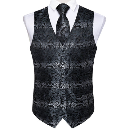 Black White Gradient Paisley Jacquard Silk Men's Vest Set vest set    - Sophisticated Gentlemen
