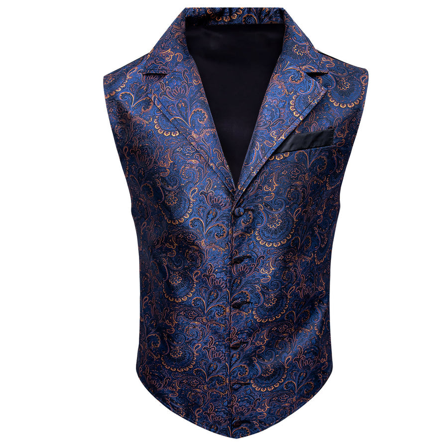 Navy Blue Paisley Jacquard Men's Collar Victorian Vest Set vest set    - Sophisticated Gentlemen