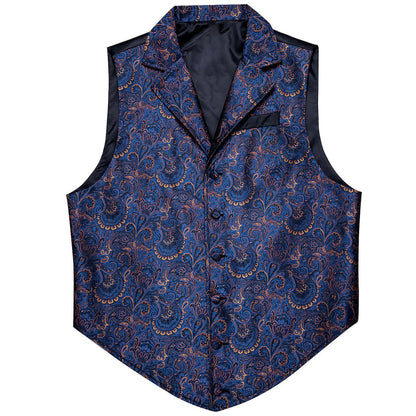 Navy Blue Paisley Jacquard Men's Collar Victorian Vest Set vest set    - Sophisticated Gentlemen
