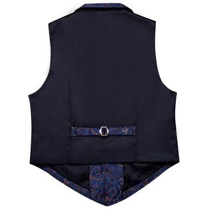 Navy Blue Paisley Jacquard Men's Collar Victorian Vest Set vest set    - Sophisticated Gentlemen